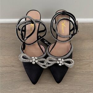 Amazon Black Heels with Silver Embellishments